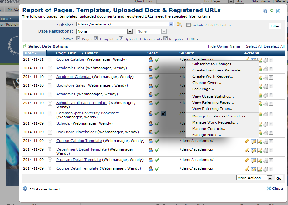 Report of Pages