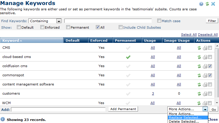 Manage Keywords