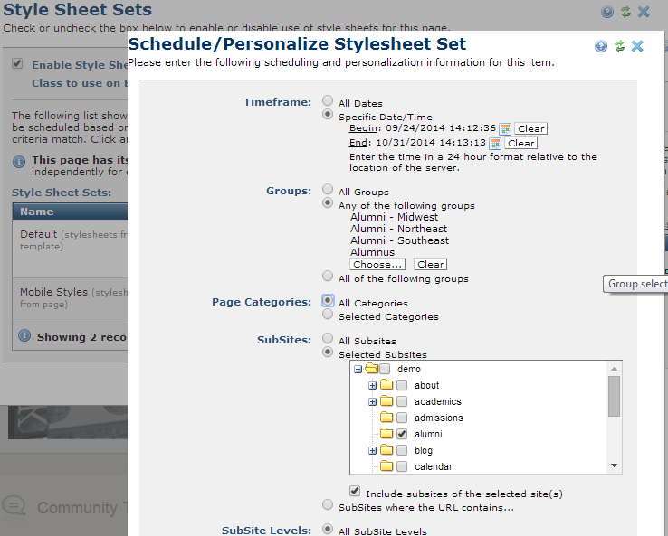 Explicit Personalization Group Stylesheets