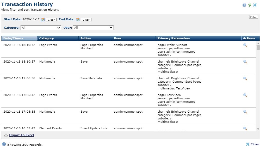 Transaction History dialog